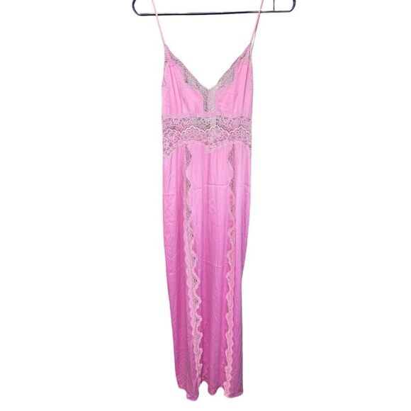 Victoria’s Secret Pink Satin Lace Slip Dress Nightgown Small Maxi Lingerie 🌸 - Picture 4 of 14